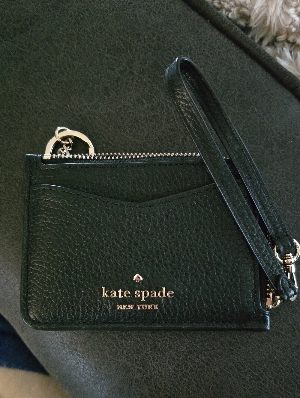 kate spade Black Leather Wristlet Card Case with Gold Hardware